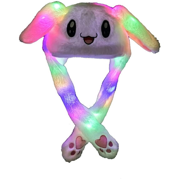 EIMELI Bunny Hat Light Up Bunny Hat Cute Plush Rabbit Hat Hand-Controlled Moving Ears Long Ears Hat With Colorful LED Light Cartoon Animal Ears Plush Toys (White)