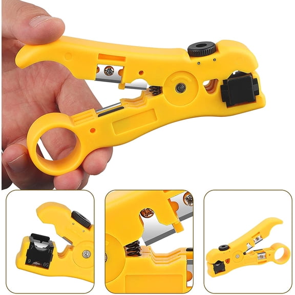EIMELI Cable Wire Stripper Cutter and Wire Stripping Tool for CAT5 CAT6 STP/UTP,Cable Stripping Tool for RG59/6/7/11 Tool Yellow