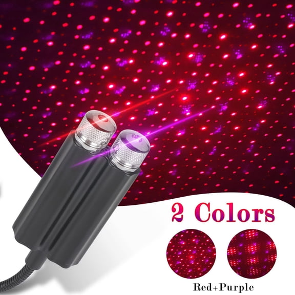EIMELI Car Roof Star Night Light Projector, Portable Adjustable USB Flexible Interior LED Show Romantic Atmosphere Star Projector Night Lights for Car, Bedroom,Ceiling,Party,Plug and Play(Red/Purple)