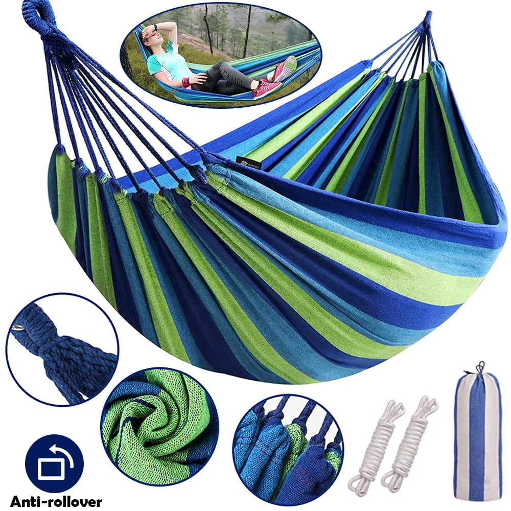 EIMELI Cotton Hammock Comfortable Fabric Swing With Tree Straps for Hanging Durable Hammock Can Hold 300 lbs With Portable Travel Bag For Camping Outdoor/Indoor Patio Backyard Garden