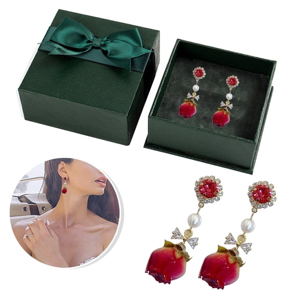 EIMELI Creative Real Sweet Rose Stud Earrings By Epoxy Process Elegant Pearl Crystal Eardrop With Vintage Eternal Flower In Jewellery