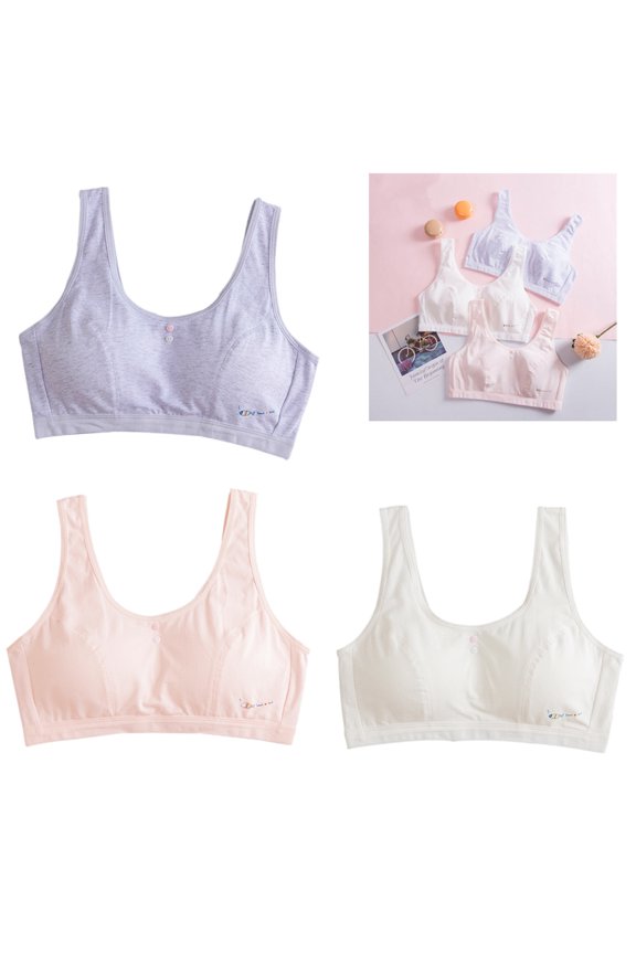 Cute Bra for 8-15 Girls in Puberty Brief Seamless Bralette 95% Cotton No Underwire Padded Comfortable Vest-style Sport Running Underwear for Student