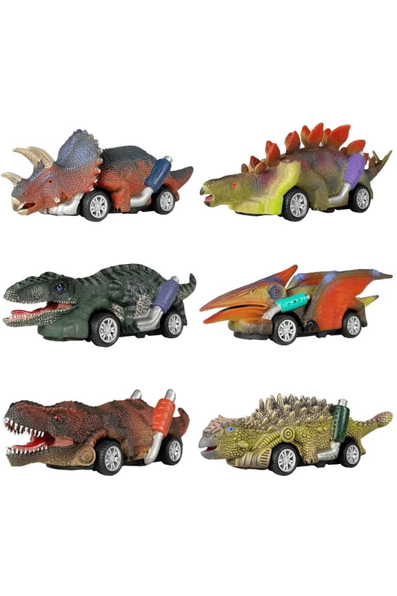 Dinosaur Toys for 3+ Year Old Boys-Toy Cars Kids Boys Toys Mini Animals Figures for Boys Toddler 6 Packs Pull Back Cars Dinosaurs Party Favor Gifts