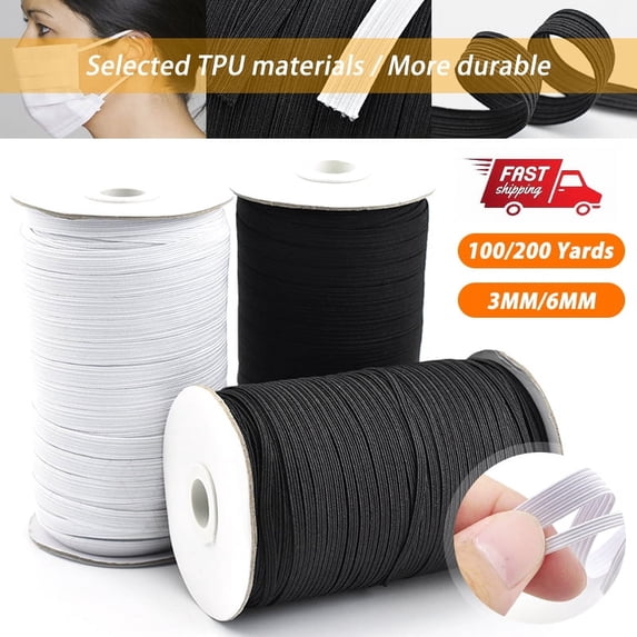 EIMELI Elastic 1/8" 1/4" Width ~ 3Mm 6Mm Braided Elastic Band Cord Knit Band Sewing 100/200Yards Us Stock,180 Yards 3Mm(Black 0.6CM 200 yards)