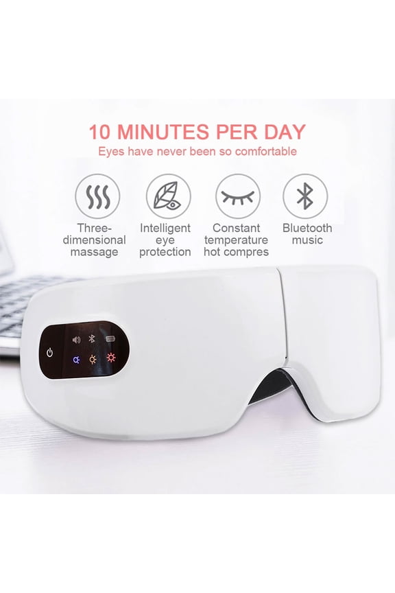 Eye Massager with Heat, Compression, Music Wireless Rechargeable Eye Therapy Massager for Relieve Eye Strain Dark Circles Eye Bags Dry Eye Improve Sleep Gift (White)