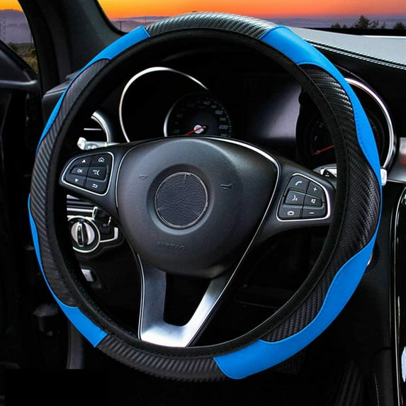 EIMELI Fiber Leather Car Steering Wheel Cover For Round and D Type, Universal 14.5-15.5 in Breathable Anti Slip Auto Steering Wheel Covers for Car Truck SUV, Black Blue
