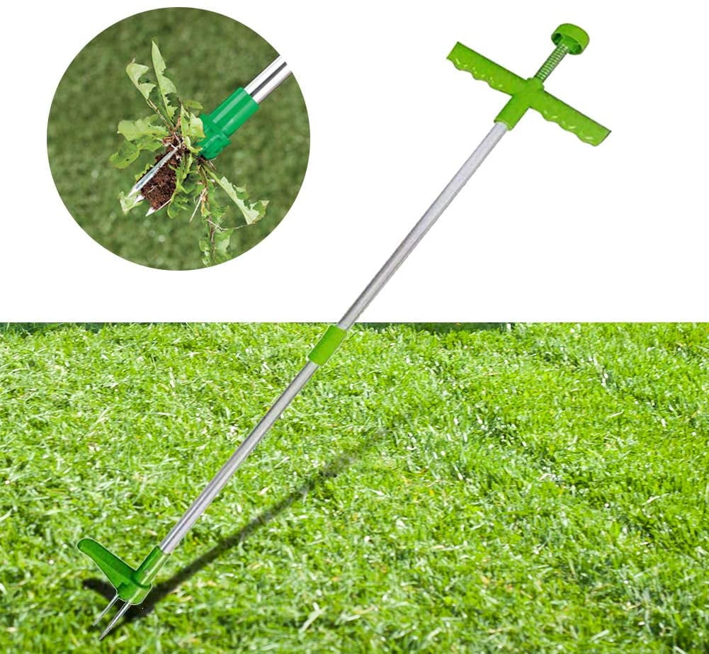 Long Handled Weed Remover - Aluminium No Bend Garden Lawn Weeding Tool with  3 Claws & Foot Pedal - Measures 100 x 21.5 x 4.5cm