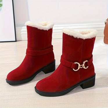 EIMELI Girls‘ Casual Solid Color Mid-Top Fleece-Lined Boots - Fall/Winter Fashion Lightweight Non-Slip Rubber Sole Boots with Round Toe and Sewing Thread Detail