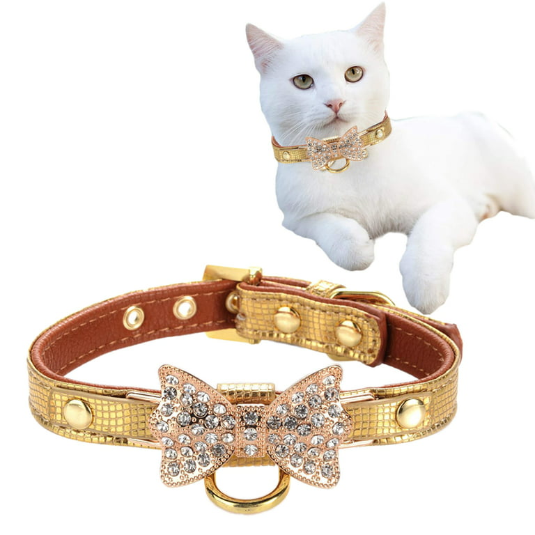 EIMELI Gold Bling Diamond Giltter Leather Fashion Collar with Ring for Tags  for Small Dogs,Cat,Puppy and Kitty Walking Travel Party Gifts Tedd, Poodle