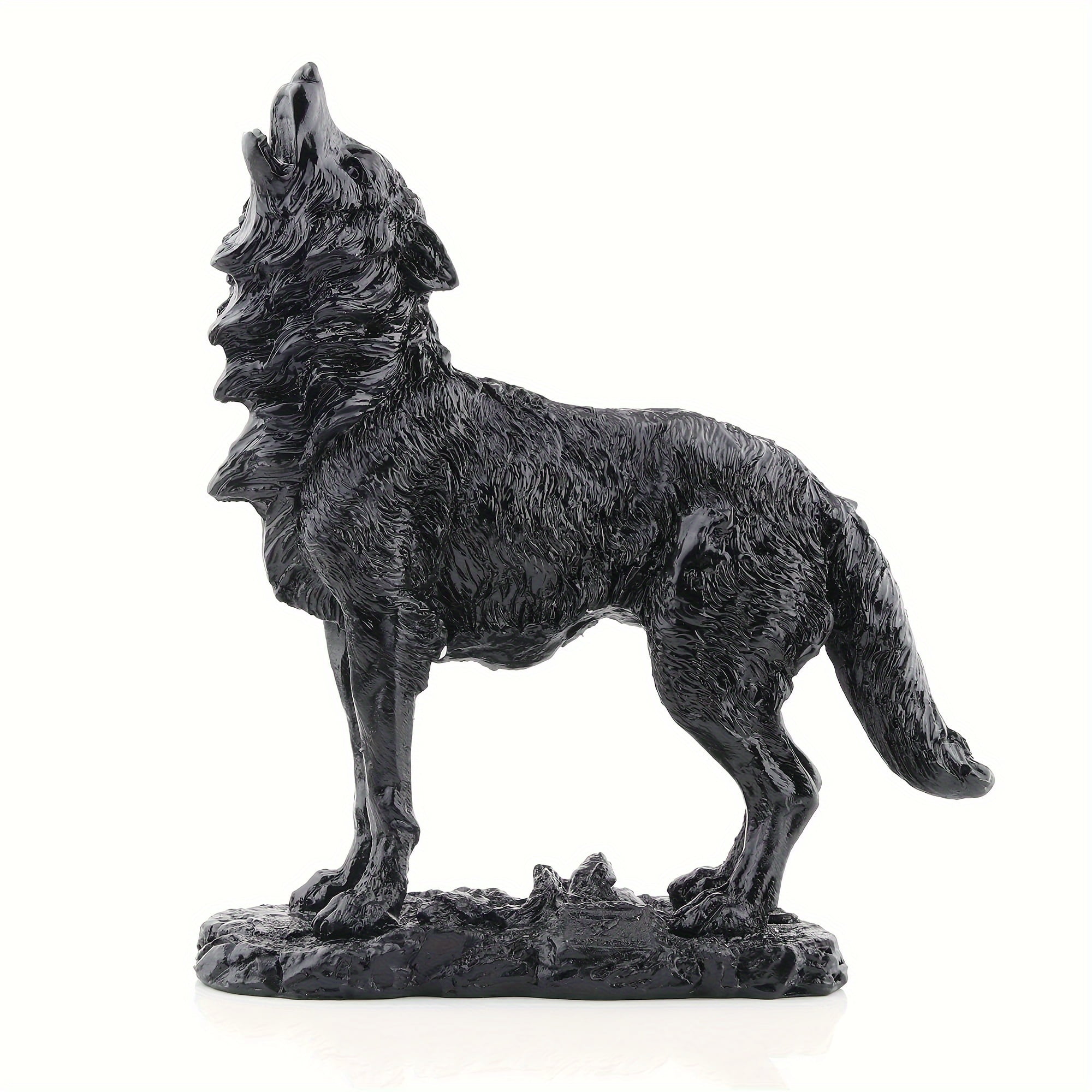 Black Resin Howling Wolf Garden Sculpture