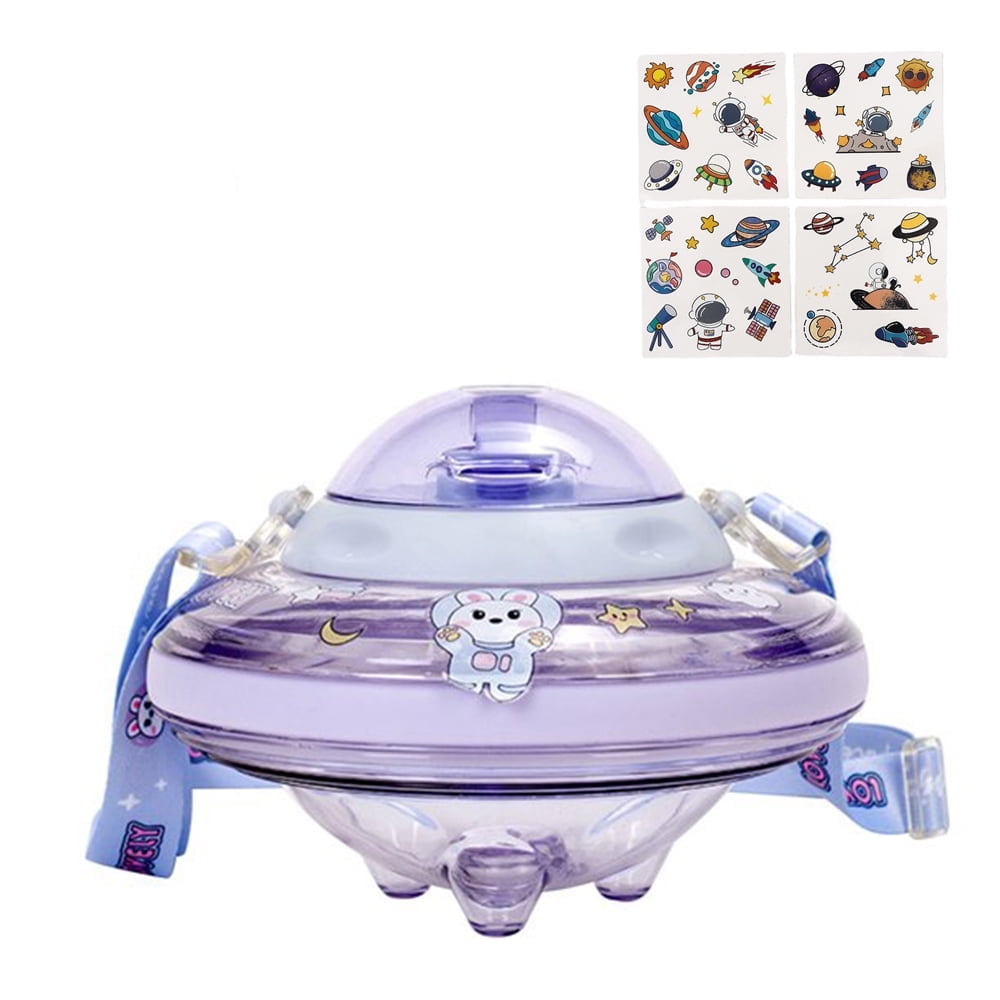 EIMELI Kids Water Bottle Drinking Cup with Cute Astronaut Stickers -Creative UFO Shape Drinking Bottle for School Kids Boys Girls, Portable and Leakproof（550ML）