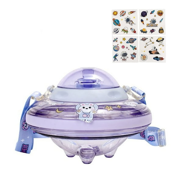 EIMELI Kids Water Bottle Drinking Cup with Cute Astronaut Stickers -Creative UFO Shape Drinking Bottle for School Kids Boys Girls, Portable and Leakproof(550ML)