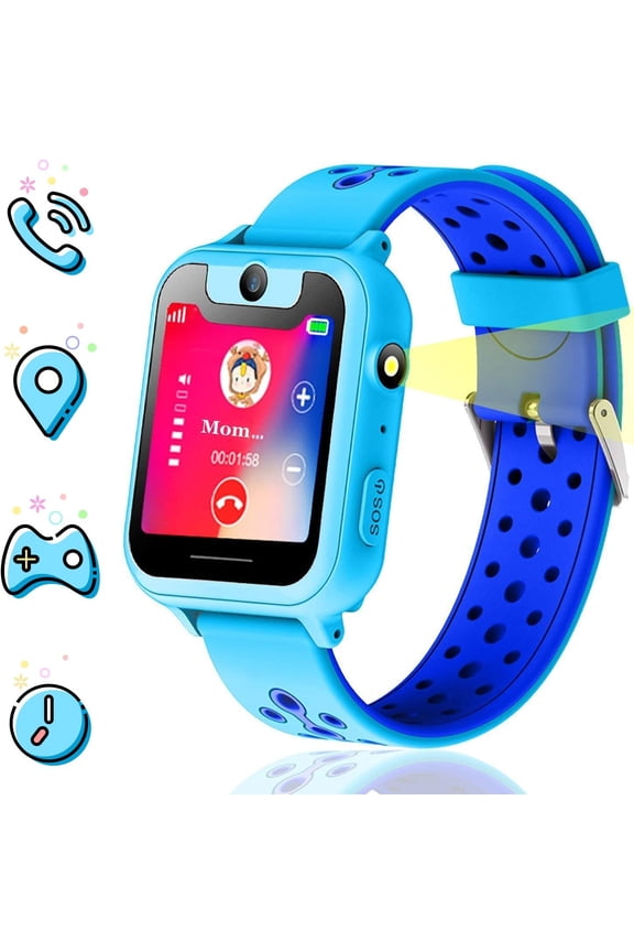 Kids smartwatch, Kids GPS Watch Gifts for 4-8 Year Old Girls Touchscreen Camera Game Compatible with 2G T-Mobile Birthday Gift for Kids(S6-Blue)