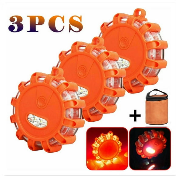 EIMELI LED Road Flares Emergency Light Set - Roadside Safety Discs for Your Car Emergency Kit - 6-Pack Safety Discs to Hang or Stick to Vehicles & Boats