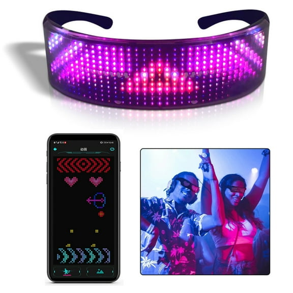 EIMELI LED Smart Glasses with Bluetooth APP Control, Rechargeable Magic Shining Glasses, Customize Message Light-up Glasses for Masquerade Parties