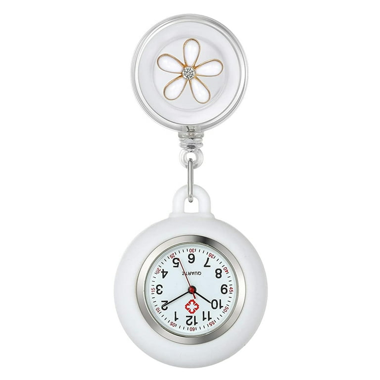 EIMELI Lapel Watch for Nurses Doctors Clip on Hanging Nurse Watches Cute Leaves Pattern Silicon Cover Badge Stethoscope Retractable Watch