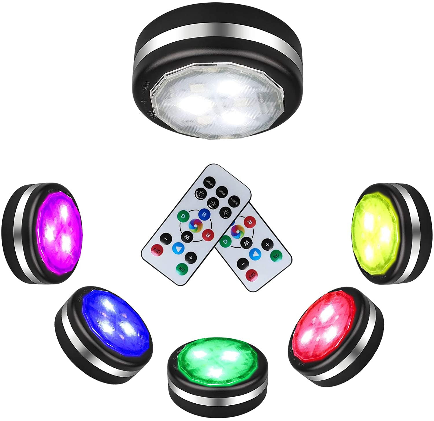 EIMELI Lightess Wireless Puck Lights Remote Under Cabinet Lights Black Under Counter Lighting Battery Operated LED Closets Light Kitchen Stick On Lights, 6PCS