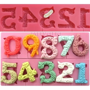 EIMELI Number 0-9 3d Silicone Mold with Lollipop Hole Fondant Cake Decorating tools cupcake topper Candy chocolate-Pink