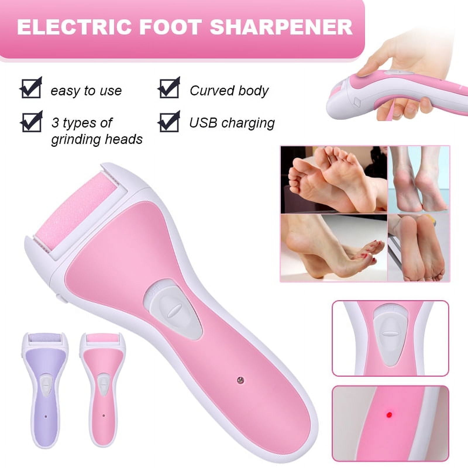 EIMELI Professional Feet Care for Cracked Heels and Polishing Nails Electric Foot Scrubber Pedicure Instrument for Removing Dead Skin and Calluses Electric Foot Scrubber (Pink)