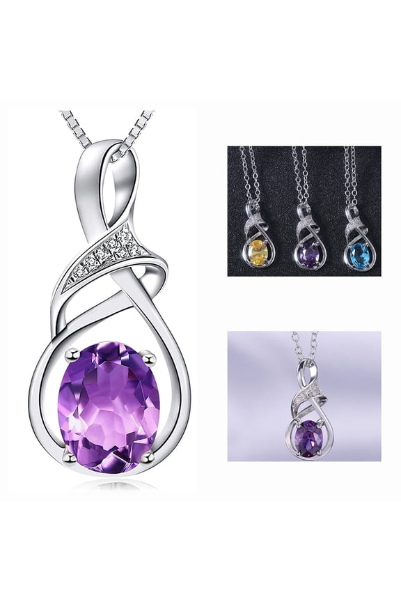 Purple Topaz and Amethyst Pendant Necklace Sterling Silver Natural Gemstone for Mom Girlfriend Gifts, Yellow