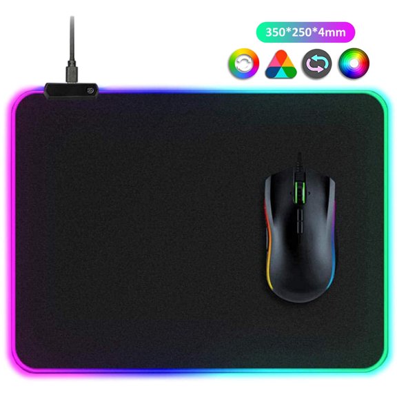 EIMELI RGB Soft Gaming Mouse Pad, Glowing Led Extended Mousepad with 12 Lighting ModesNon-Slip Rubber Base Led Computer Keyboard Pad Mat
