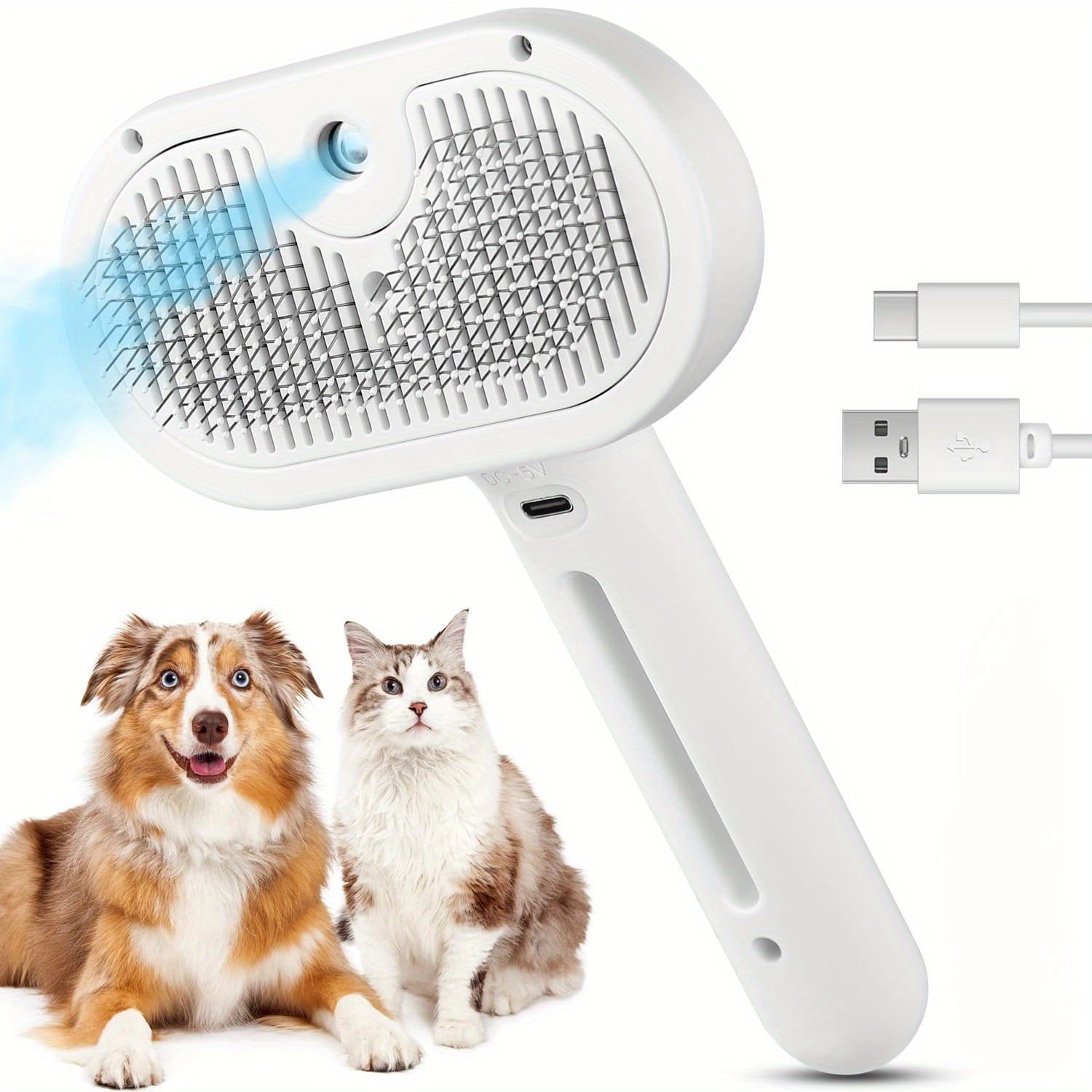 EIMELI Self-Cleaning Steam Brush for Cats & Dogs Effortlessly Removes Shedding Hairs with Water Tank and Stainless Steel Brush