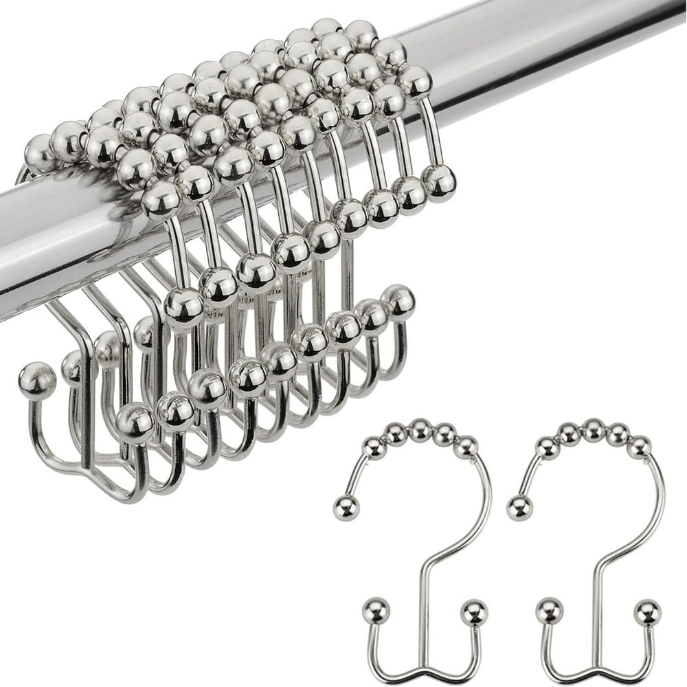 24 Pack Stainless Steel Shower Curtain Hooks - Rustproof Rings With Smooth Glide Action