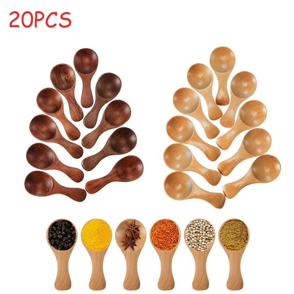 EIMELI Small Wooden Salt Spoon, 20 Pack 3" Mini Wood Spice Spoon with Short Handle, Perfect for Jam, Spices, Sugar, Coffee, Tea, Ice Cream, Milk Powder