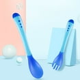 thumbnail image 1 of EIMELI Soft Silicone Baby Spoon&Fork Set Feeding Set Pre Spoon Utensil Set Device Tip Heat Sensitive Utensils BPA Free Multi Color Infant Spoon Fork 2PCS(Blue), 1 of 9