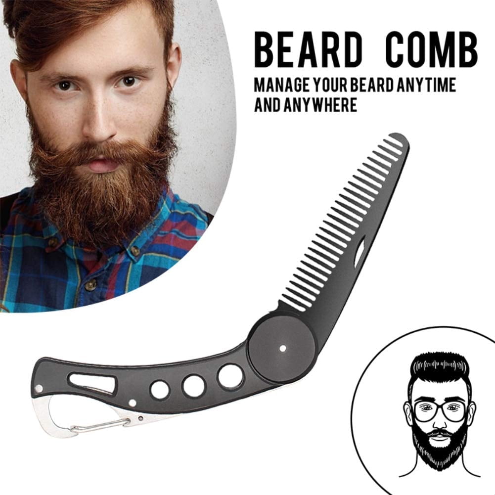 EIMELI Stainless Steel Folding Beard Comb, Portable Multifunction Anti Static Fine to Medium Metal Hair Comb for Men Grooming, Combing Hair, Beard, and Mustache Styling