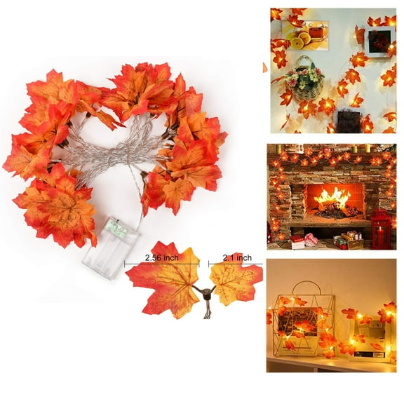 EIMELI Thanksgiving Decorations Lighted Fall Garland, YUNLIGHTS Waterproof 13 Feet 40 LED Autumn Maple Leaves String Lights, Battery Powered, Perfect Fall Decorations for Indoor Outdoor (Yellow)