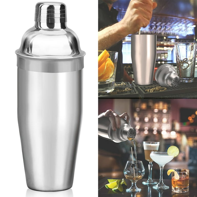 Vintage 3 Pc Etched Glass/Metal Shaker Mixed Drinks Bar Beverage Shaken  Cocktail