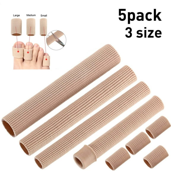 EIMELI Toe Cushion Tube Multi Size Toe Cushion Tube Soft Gel Corn Pad Protectors for Cushions Corns, Blisters, Calluses, Toes and Fingers (5 Pieces, Mixed Uncut Size)