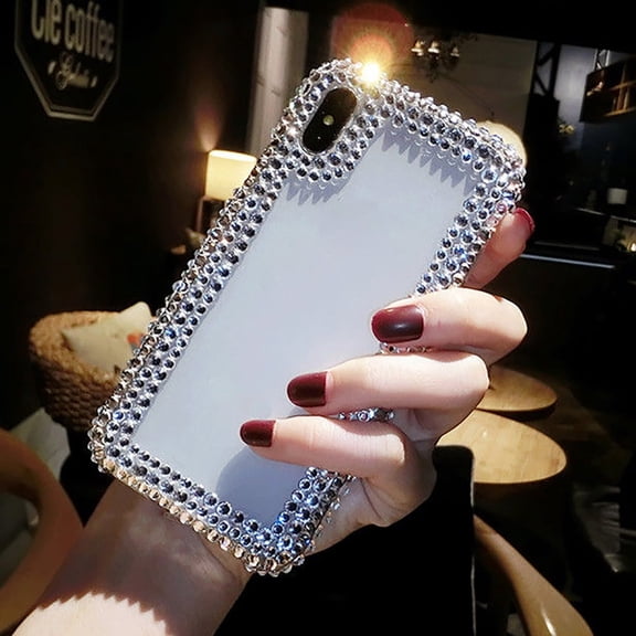EIMELI Transparent Cover Compatible with iPhone X/6/6S/6S Plus/7/8 Case, Protective Sparkle Diamond See Through Silicone Gel Bumper, Bling Shockproof Rugged Mobile Protector Skin (7/8)
