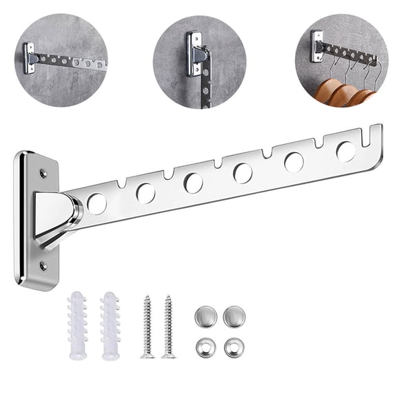 EIMELI Wall Mount Clothes Hanger Rack Laundry Room Clothes Hanger Wall Mounted Clothes Rack Stainless Steel Clothes Hooks with Swing Arm Laundry Hanger Dryer Rack Folding Hanger