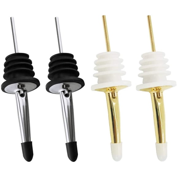 EIMELI Wine Pourers Stainless Steel Liquor Spouts Bottle Pourer Stoppers with Cap for Alcohol, Olive Oil, Wine,Stainless Steel Pourers,Speed pourer,Black & Gold (4 Packs)