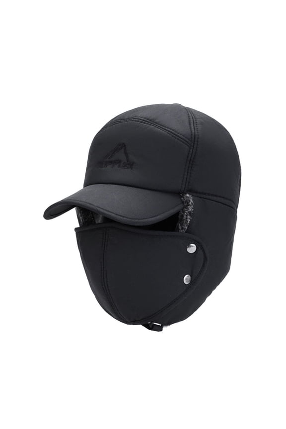 Winter 3 in 1 Thermal Fur Lined Trapper Bomber Hat with Ear Flap Face Warmer Windproof Baseball Ski Cap