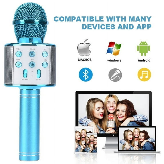 EIMELI Wireless Bluetooth Handheld Karaoke Microphone Speaker KTV Player Mic Party - Blue