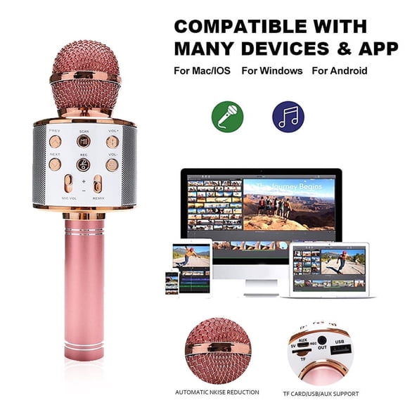 EIMELI Wireless Bluetooth Handheld Karaoke Microphone Speaker KTV Player Mic Party - Pink