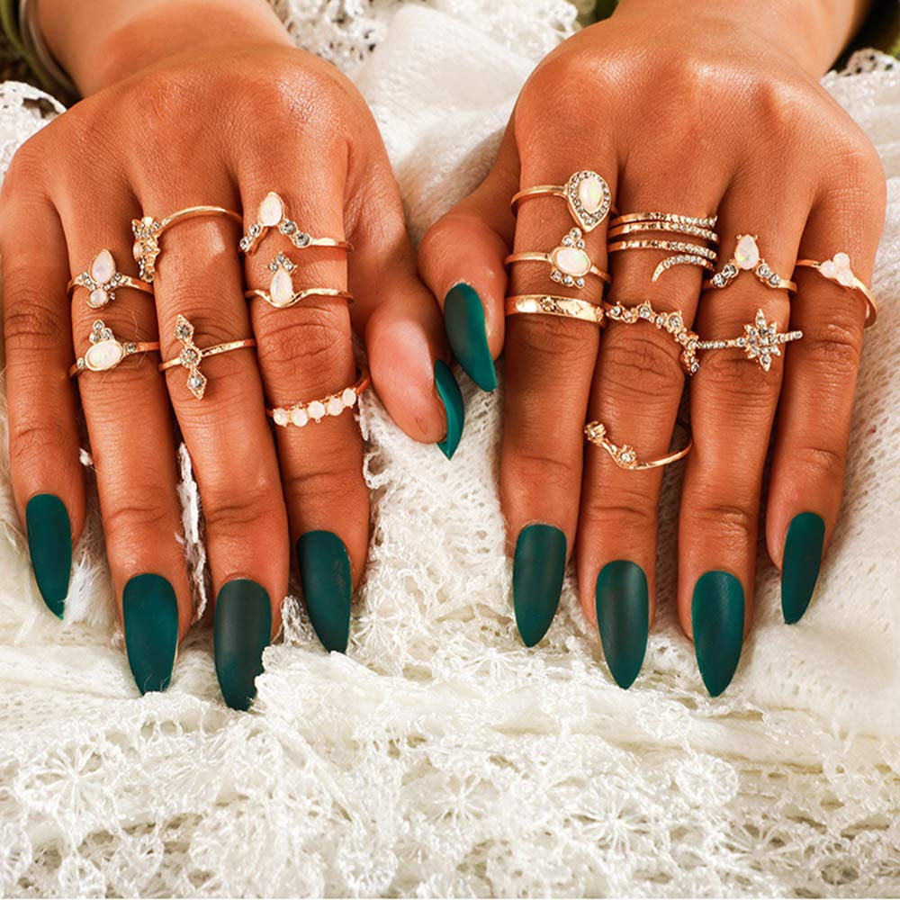 Vintage Gold Star Moon Rings Set knuckle ring Love ring Twist Finger Ring  Crystal Ring 2020 Female Bohemian Jewelry Gifts