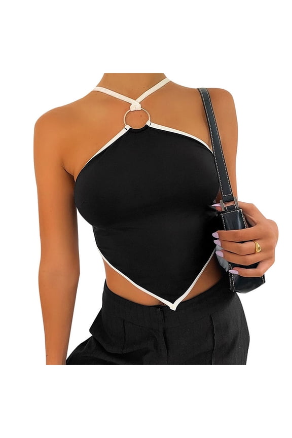 Women's Crisscross Vest Summer Hot Halter Wrap Crop Top Black Solid Cami Tank Tops