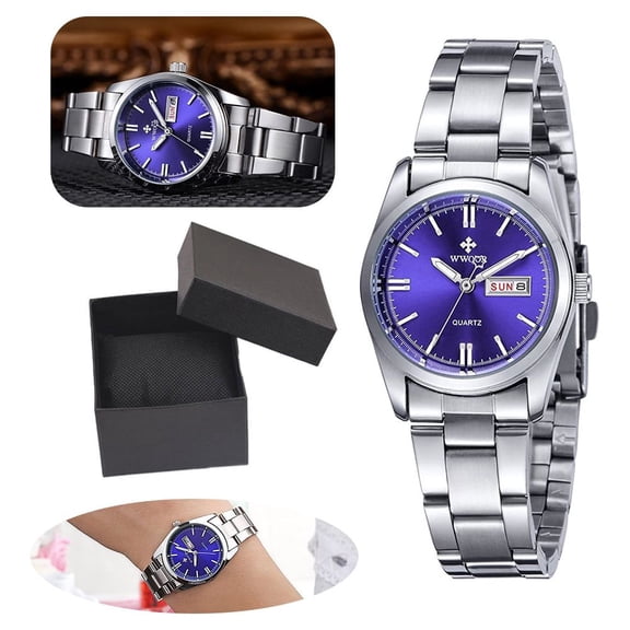 EIMELI Women's Silver Stainless Steel Band Wrist Watches Fashion Quartz Analog Watch Ladies Dress Watch (Blue)