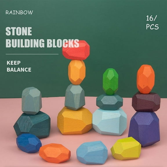 EIMELI Wooden Blanace Blocks Set Balancing Stones Block Lightweight Natural Colored Stacking Game Educational Puzzle Toy (Multicolor , 16pcs)