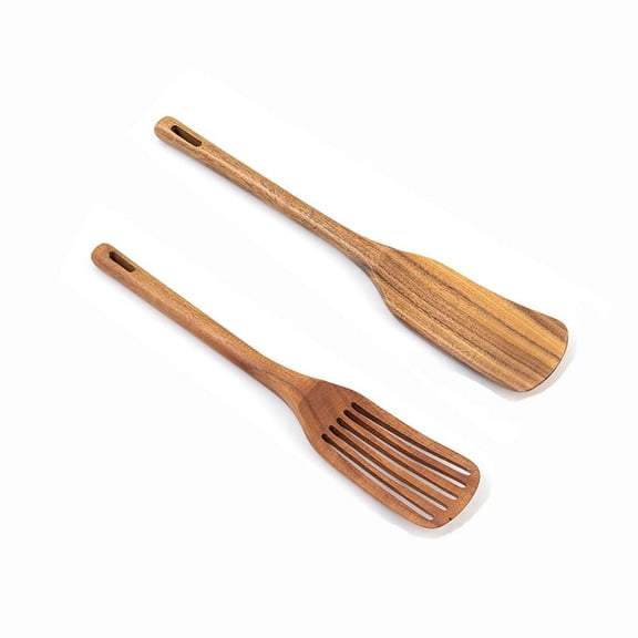EIMELI Wooden Spatulas for cooking - Set of 2 High Quality Versatile Utensils, Wooden Spoons, Anti Scratch Non Stick Cookware, Eco Friendly, Wooden Wok Spatula Turner For Cooking