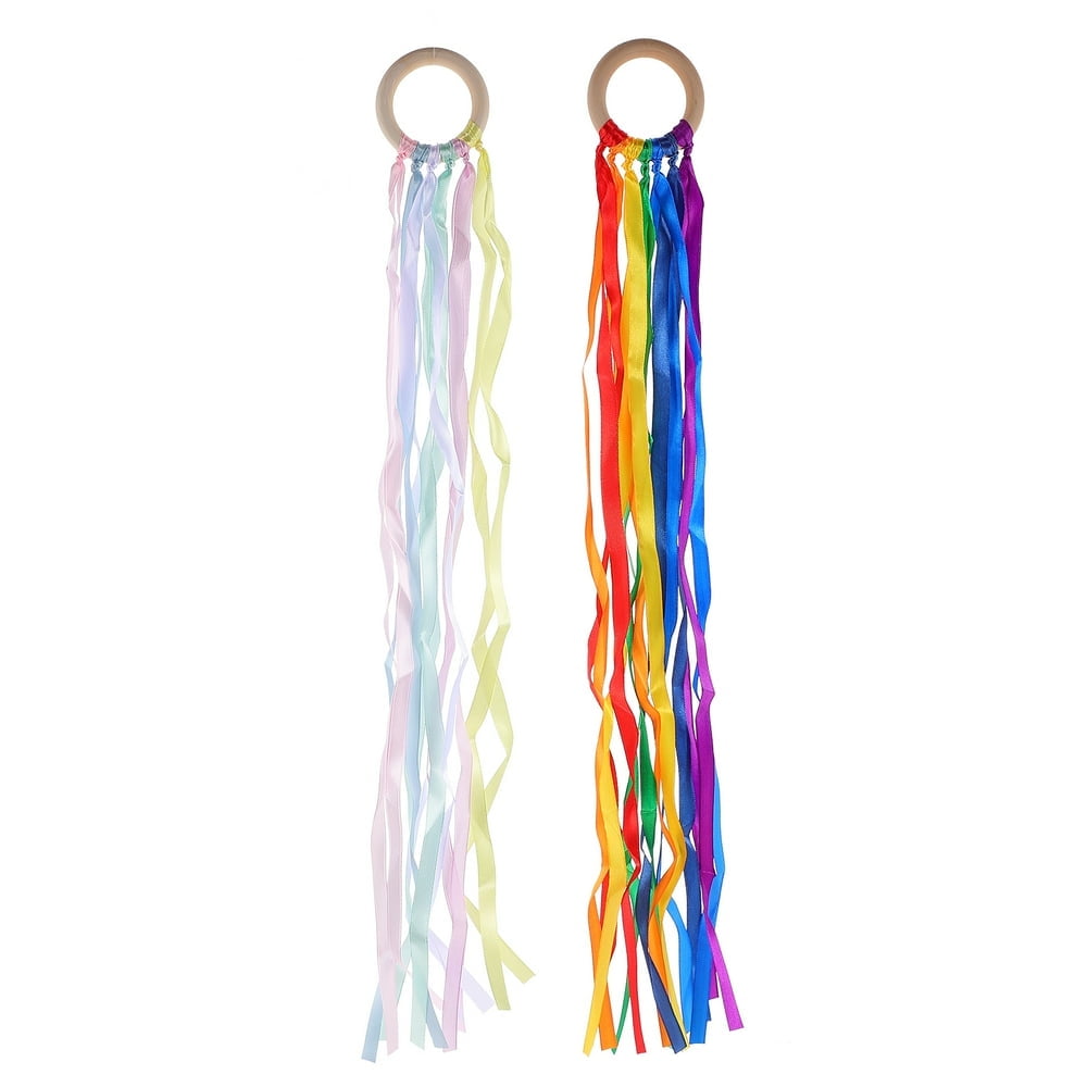 EIMELI children hand-held kites 2pcs Rainbow Hand Kite Dancing Ribbon Streamer Sensory Toys with Bracelet Ring(19.69X2.36X0.39Inch)