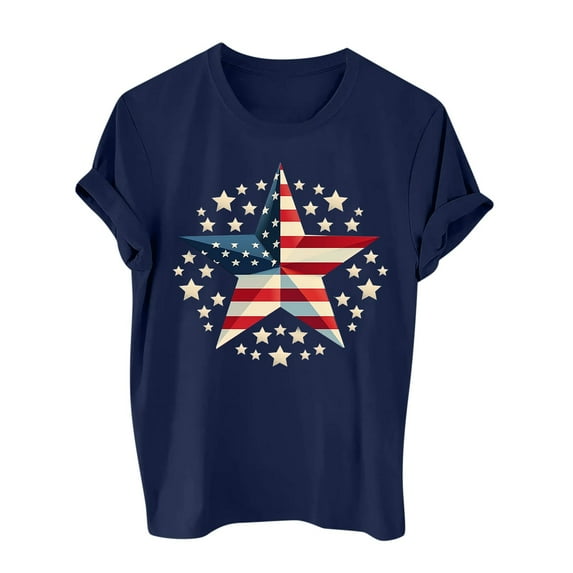 EINCcm 4th of July Tshirts for Women Fashion American Flag Print Short Sleeve Tops for Women Patriotic Blouse for Women