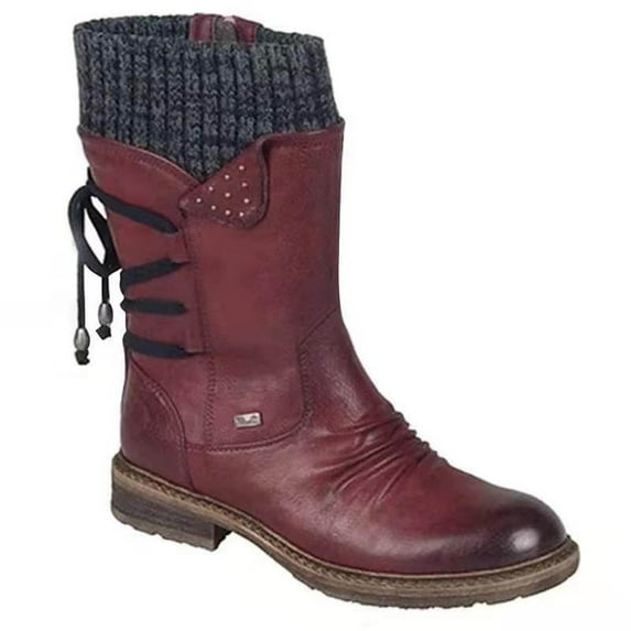EINCcm Autumn And Winter New Woolen Yarn Snow Boots Back Strap Plus Size Boots Women Red,37