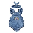 thumbnail image 1 of EINCcm Baby Romper Girls Romper Baby Girl Jumpsuit Infant Girls Sleeveless Jumpsuit Denim Rainbow Print Romper Headband 2pcs Set, for Toddler Baby Girls, Blue, 18-24 Months, 1 of 8