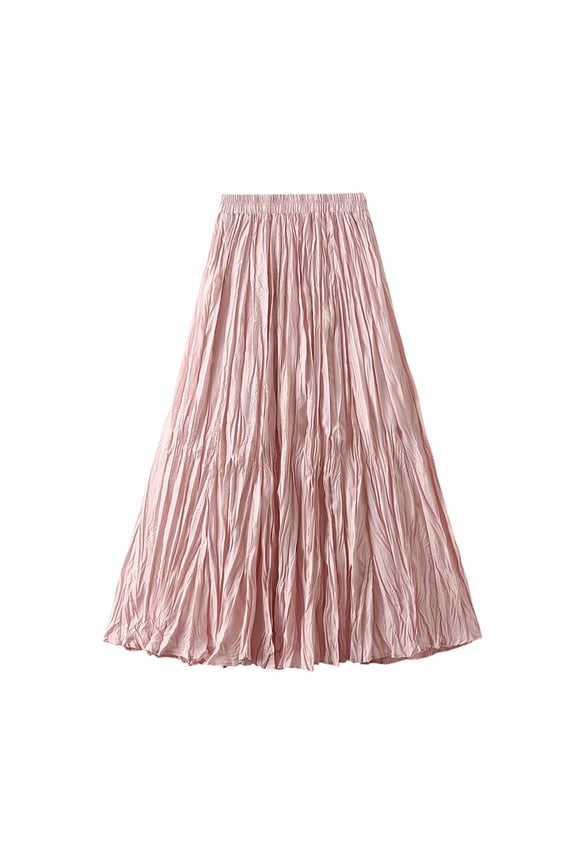 Boho Maxi Skirt for Women A Line Skirt Pleated Long Flowy Skirt Summer Elastic Waist Wrinkle Beach Skirt
