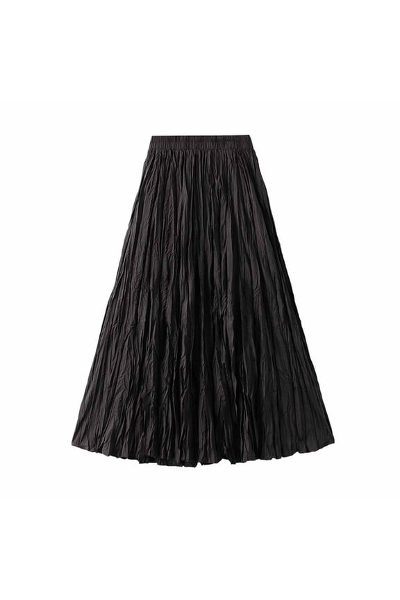 Boho Maxi Skirt for Women A Line Skirt Pleated Long Flowy Skirt Summer Elastic Waist Wrinkle Beach Skirt